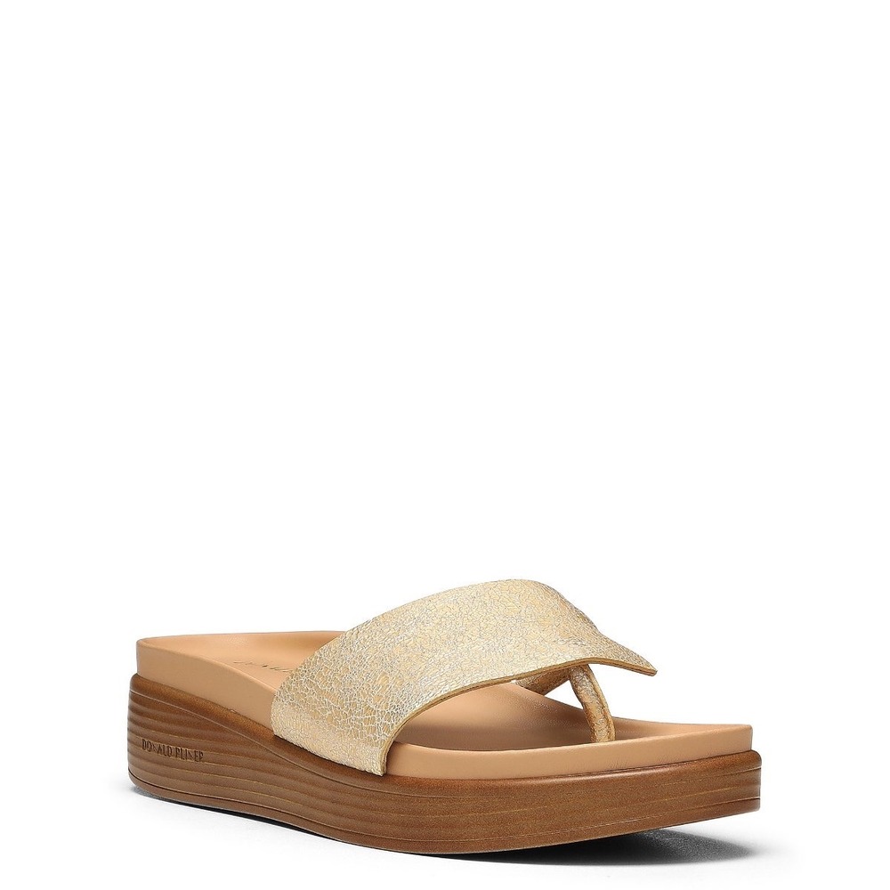 Donald‎ Pliner Fifi Women Gold Metallic Textured Wedge Thong Sandals Size 9.5